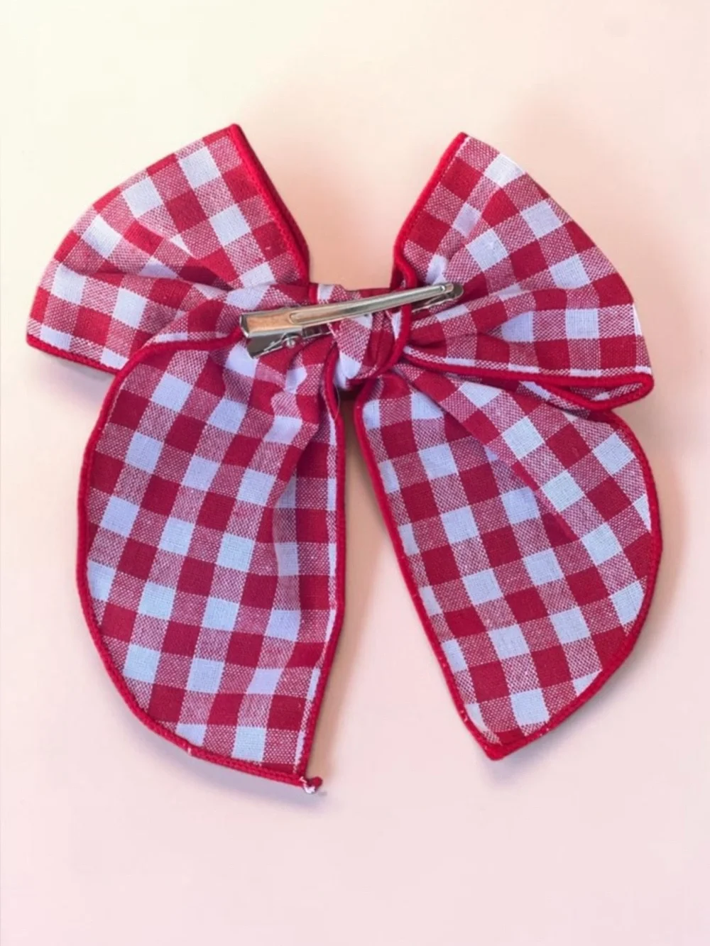 Girls Large Red Gingham Hair Bow - Kids Hair Accessory - Picture 6 of 7